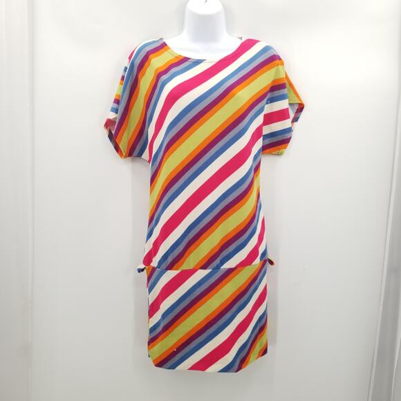 Vintage Dresses & Skirts - Vintage striped drop  waist y2K Dress Short Sleeves Boat Neck Medium / SMall